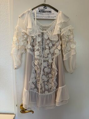 For Love & Lemons Ivory Sheer Ruffled Blouse